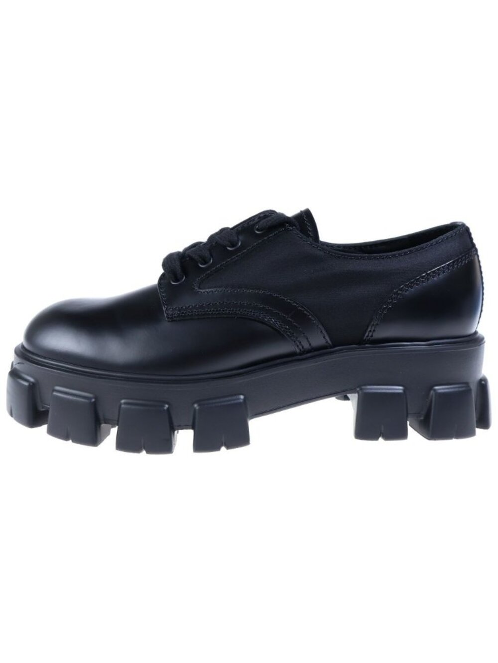 Prada Monolith Re-Nylon Lace-up Shoes Leather Plain Toe Black